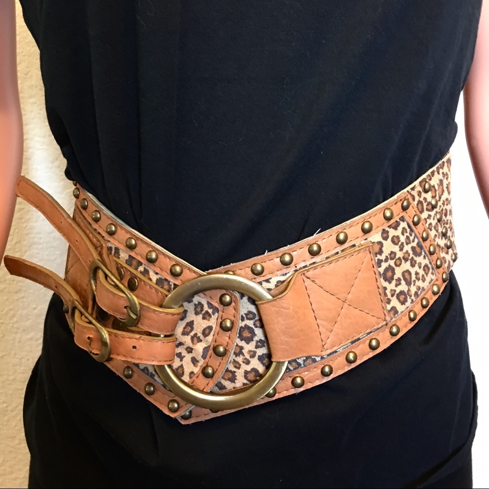 ⛱ NWT Leopard Animal Print Stretch Elastic Wide Statement Belt - Picture 4 of 8